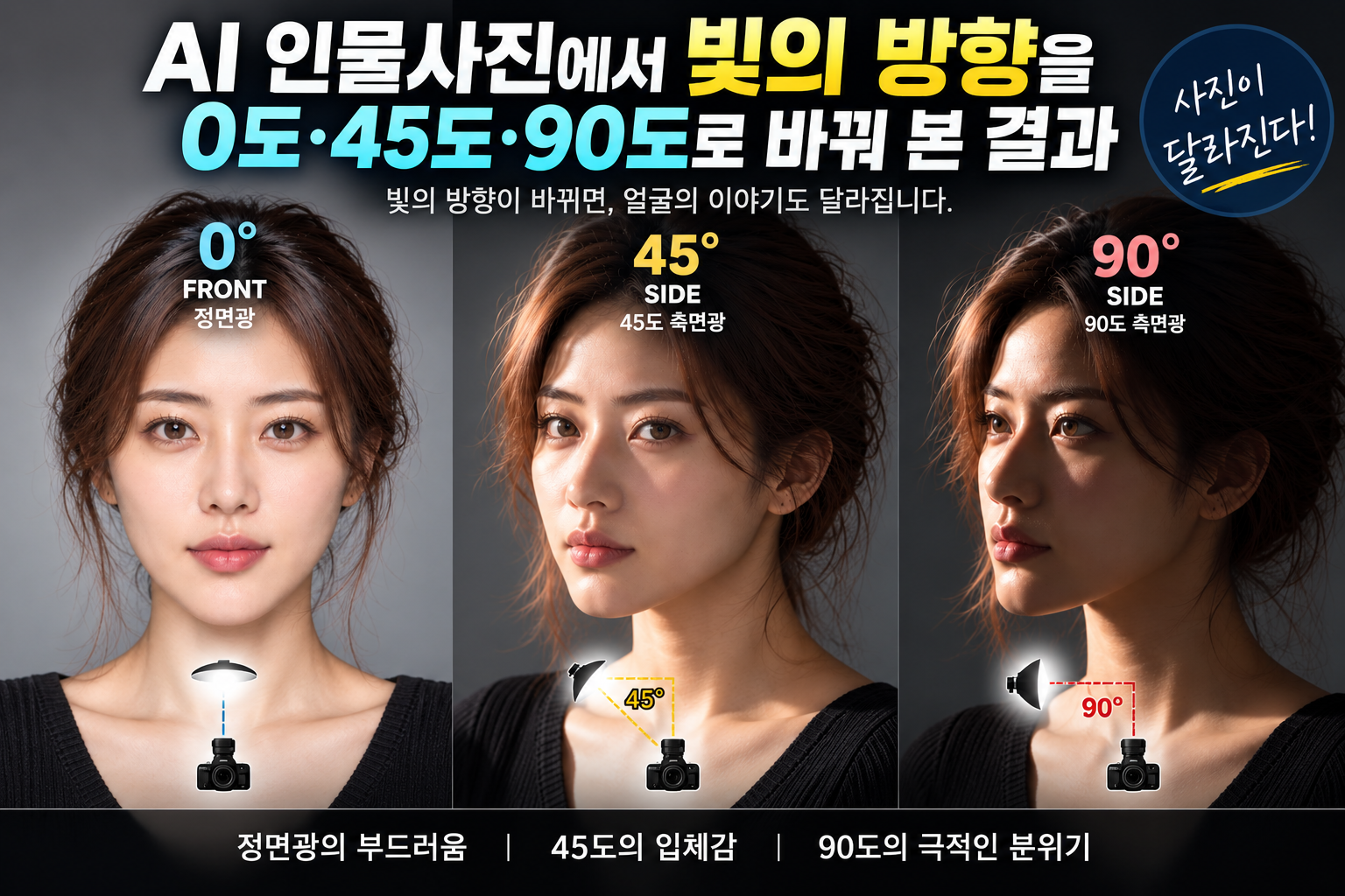인물사진 조명 각도 비교 썸네일